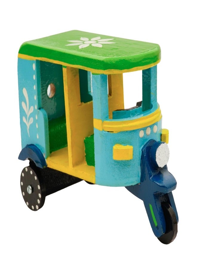 Toolart® Wooden Handcrafted Hand-Painted Auto Rickshaw Toy for Kids | Traditional Push & Pull Wooden Toy Showpiece | Best Birthday Return Gift (Small_Auto_Parent) (06r) - Image 4